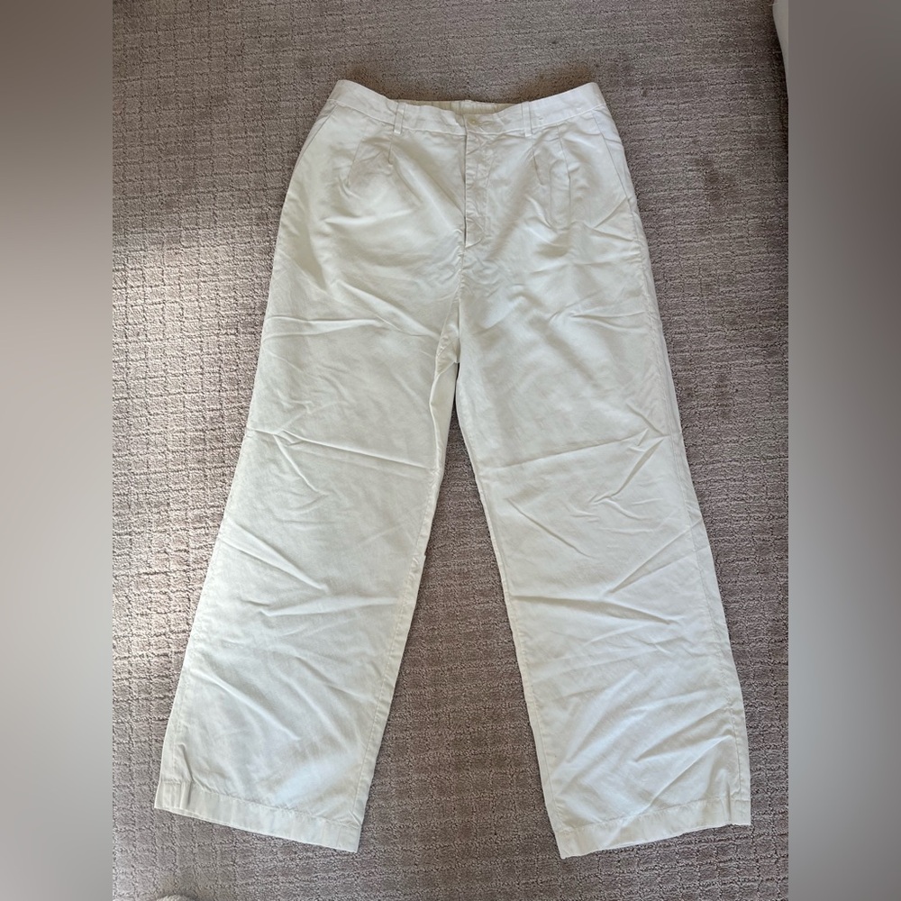Unisex UniQlo Cream Linen Blend Wide Leg Trousers